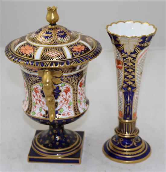 A Royal Crown Derby urn & cover & similar vase